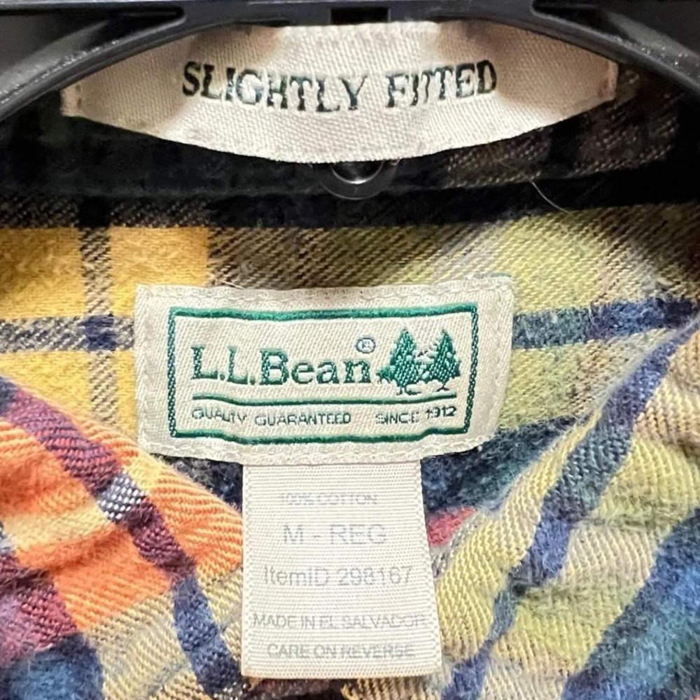 LL Bean Men's Plaid Flannel Shirt Medium REG Red Green Yellow Blue Cotton - Picture 3 of 6